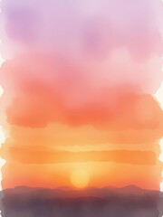 Abstract watercolor background depicting a sunset sky in shades of orange and purple, colorful