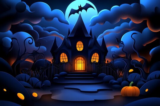 Vintage-style illustration of a haunted mansion with twisted iron gates, capturing the classic charm and dark elegance of horror in old-fashioned style, symbolizing nostalgia and mystery