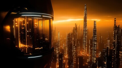 Obraz premium Futuristic Cityscape at Sunset 