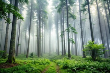 Fototapeta premium peaceful misty forest with grey background