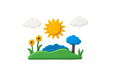 Colorful Nature Scene with Sun and Flowers