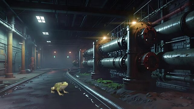 An underground industrial pipe sewer. Seamless 4K looping timelapse video animation background