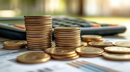 stack of coins and calculator
