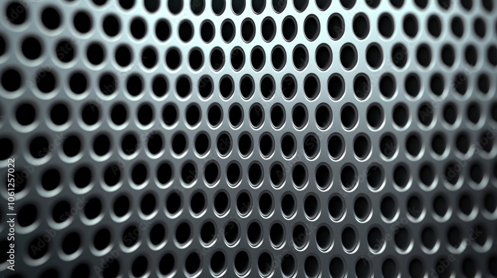 Poster a close-up of a textured metallic surface featuring a pattern of circular holes, showcasing an indus
