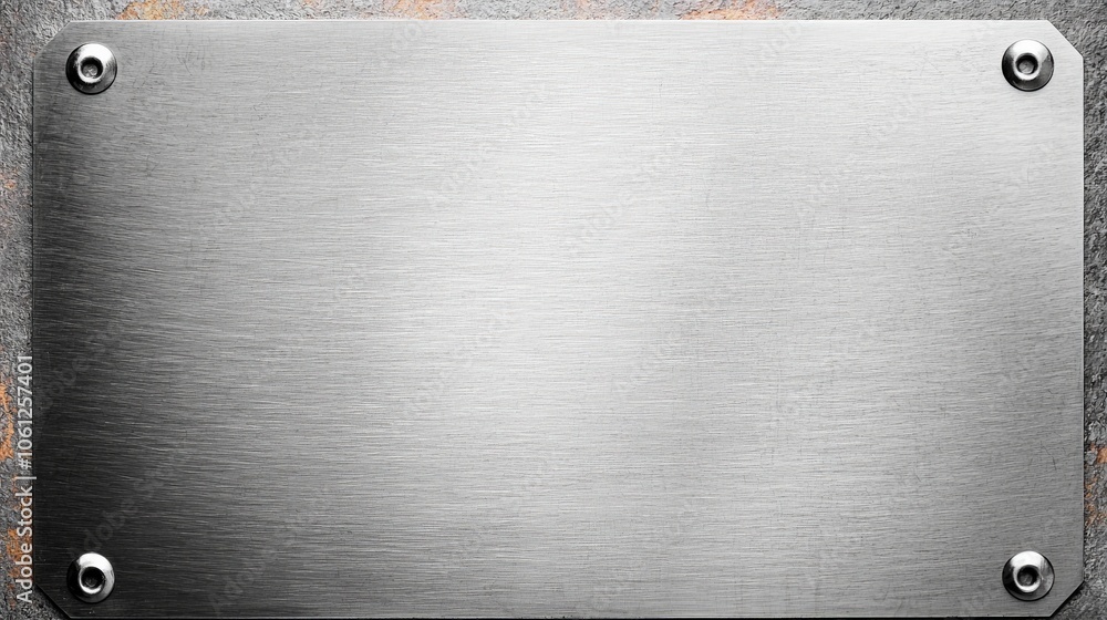 Poster a smooth, rectangular metallic surface with rivets, suitable for signage or labeling, set against a 