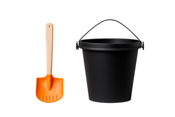 Black Bucket and Orange Shovel for Gardening Tasks