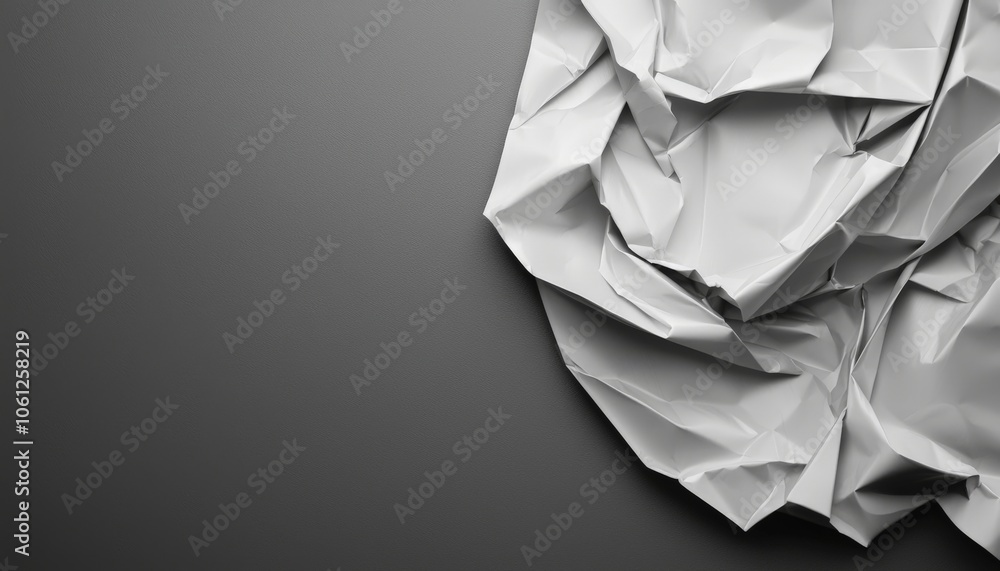 Poster 3d render a close-up view of crumpled white paper against a dark background, highlighting texture an