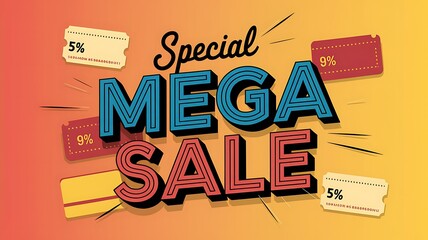 Fototapeta premium Special Mega Sale Banner with Discount Coupons