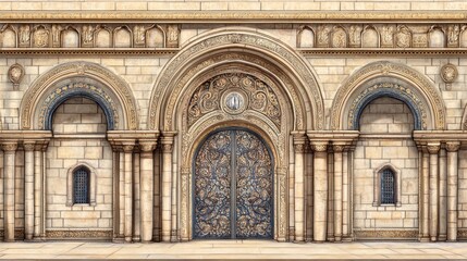 Obraz premium Ornate stone archway with intricate designs and decorative doors.