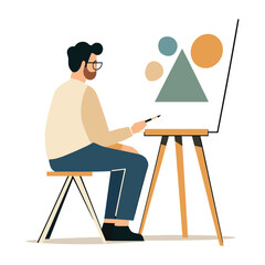 Modern Artist Working on Abstract Shapes