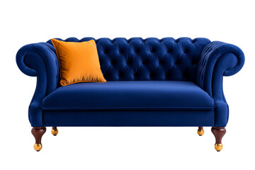 Elegant Blue Couch with Decorative Orange Pillow