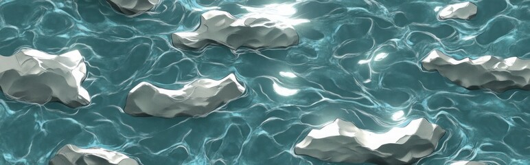 Obraz premium Abstract, blue water texture with white, rounded rocks.