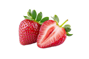 Fresh Strawberries Cut Half on Transparent Background