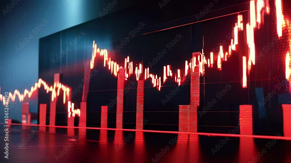 Aufkleber red glowing stock market graph on a dark background with red illuminated bars and red reflection.