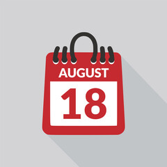 Fototapeta premium August 18 Calendar icon vector illustration.