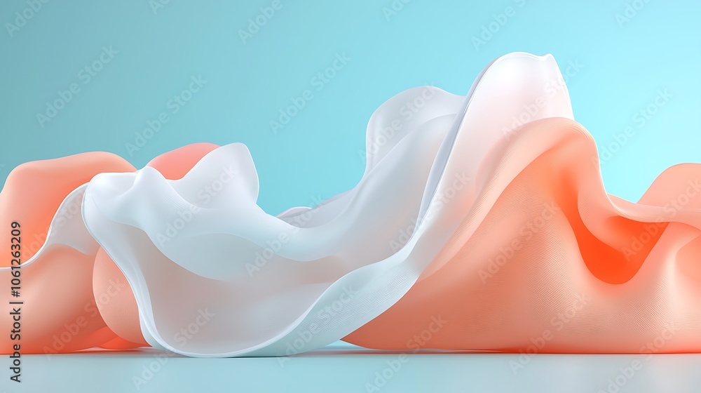 Poster fluid shapes emerge from a soft color palette creating a serene aesthetic in modern design