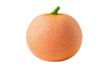 Fresh Cantaloupe with Rind and Stem on White Background