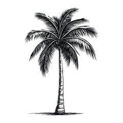 Detailed Palm Tree Illustration in Black and White
