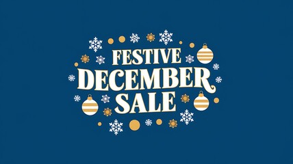Festive December Sale Announcement with Snowflakes and Ornaments