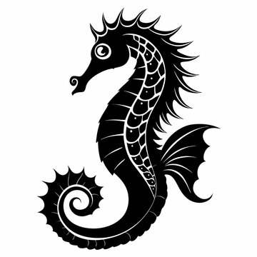 recommend clip art: Seahorse vector black silhouette illustration on white background