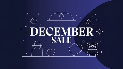 December Sale Announcement with White Line Art on Dark Blue Background