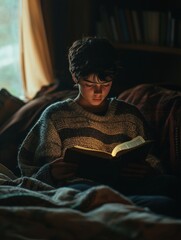 Young Person Reading the Bible in Cozy Bedroom Interior