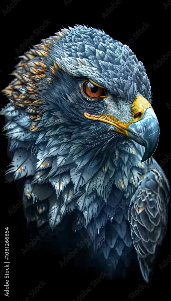 Poster a striking eagle portrait showcases its textured feathers and sharp features, capturing its fierce e