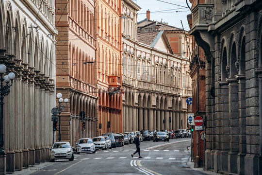 Bologna, Italy - October 6, 2024: Via Farini (Farini street) in the center of Bologna