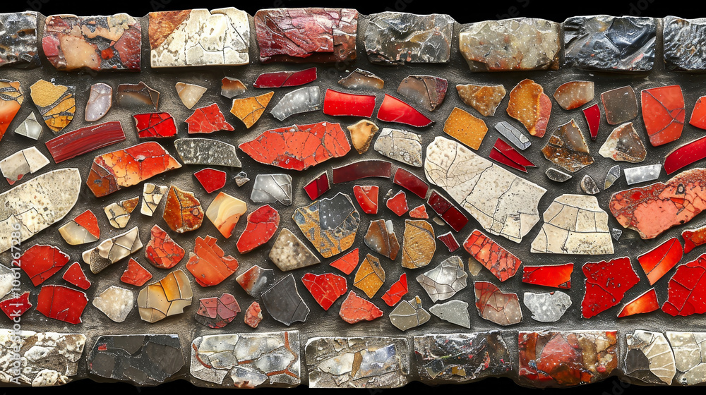 Poster a vibrant mosaic composed of various stone fragments showcases an array of colors and textures. the 