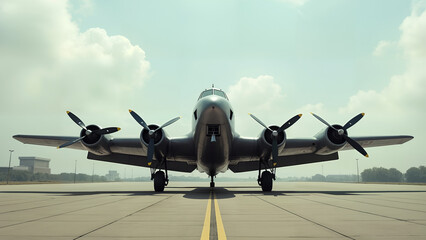 Fototapeta premium A Majestic Giant WWII Airplane Standing on the Court, Symbolizing the Rich History of Aviation and Adventure