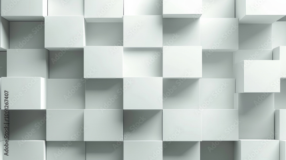Poster a collection of white cubes is structured on a textured wall, creating an abstract, modern design. t