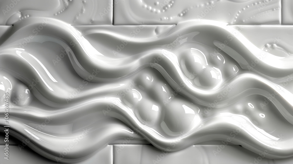 Aufkleber glossy white ceramic tiles feature flowing, wavy patterns that create a three-dimensional effect. th