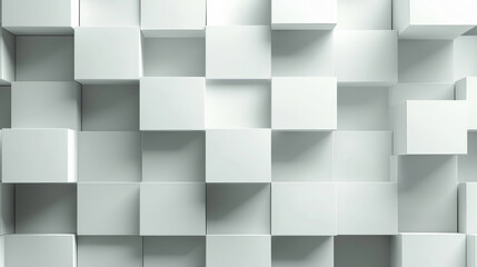 A collection of white cubes is structured on a textured wall, creating an abstract, modern design. The geometric shapes vary in size, offering a minimalist aesthetic that enhances interior spaces.
