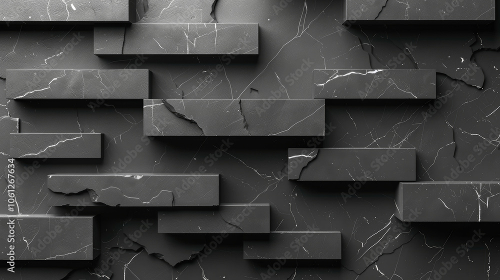 Poster the wall features a contemporary design showcasing black marble blocks arranged in a layered pattern