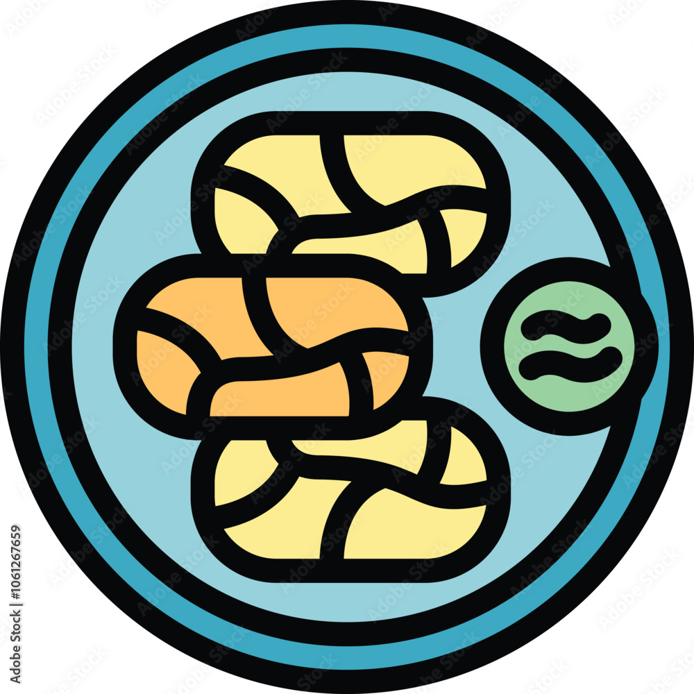 Poster this color vector icon features a plate of three shrimp and a side of wasabi, perfect for projects r