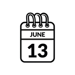 June 13 Calendar icon vector illustration.