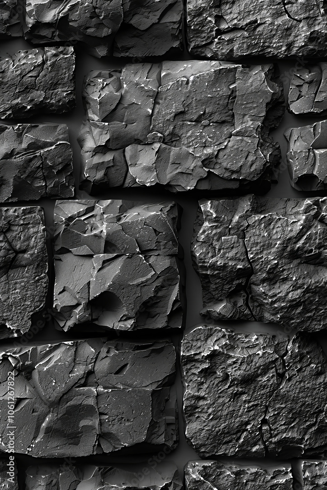 Poster the surface features a close-up view of a black stone wall, showing uneven chunks and textured patte