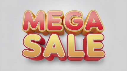 3D Rendered "Mega Sale" Text with Bold Colors and Outline