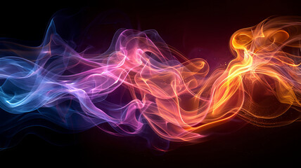 Obraz premium Mesmerizing wisps of vibrant smoke blend together, creating a captivating swirl of colors in a dark background, evoking a sense of mystery and enchantment under the night sky.