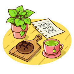 tea with bread cartoon illustration