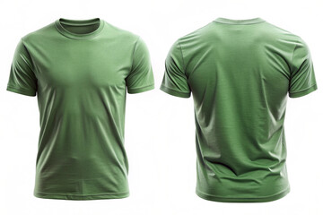 Blank Short sleeve t shirt mockup, light green T-shirts front and back view, used as design template isolated on white background