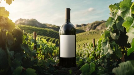 Fototapeta premium wine bottle in vineyard