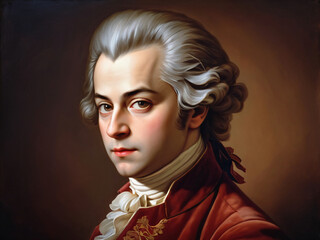An artistic portrayal of Mozart, the legendary composer.