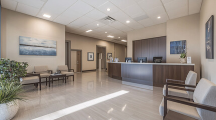 modern lobby interior design with waiting area and reception desk