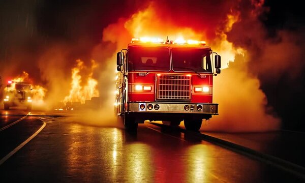 Fire Truck Battling a Blaze