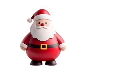 Cheerful Santa Claus figurine in red suit, perfect for Christmas decorations and holiday spirit. Wooden toy, festive, jolly, seasonal decor. isolated on white background