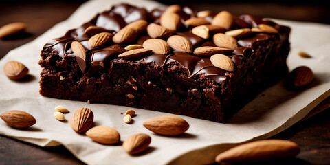 Delicious  Gourmet Chocolate Brownie with almonds. Perfect for recipe.