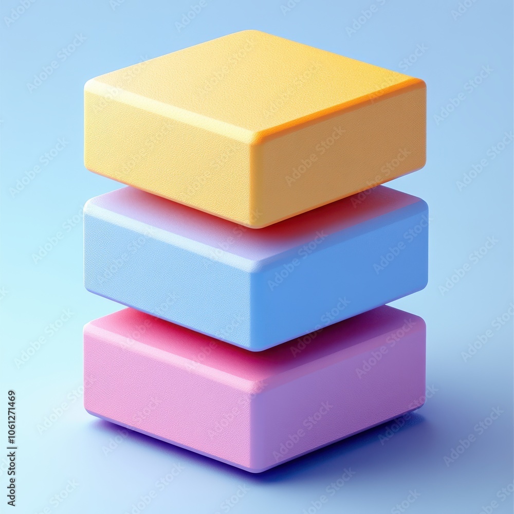 Poster three cubes of different colors stacked on top of each other. generative ai