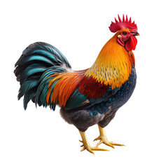 Fototapeta premium Rooster with Colorful Feathers on Transparent Background