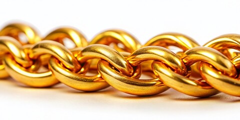 Close-up shot unveils the luxurious texture and glimmer of a gold chain's links.
